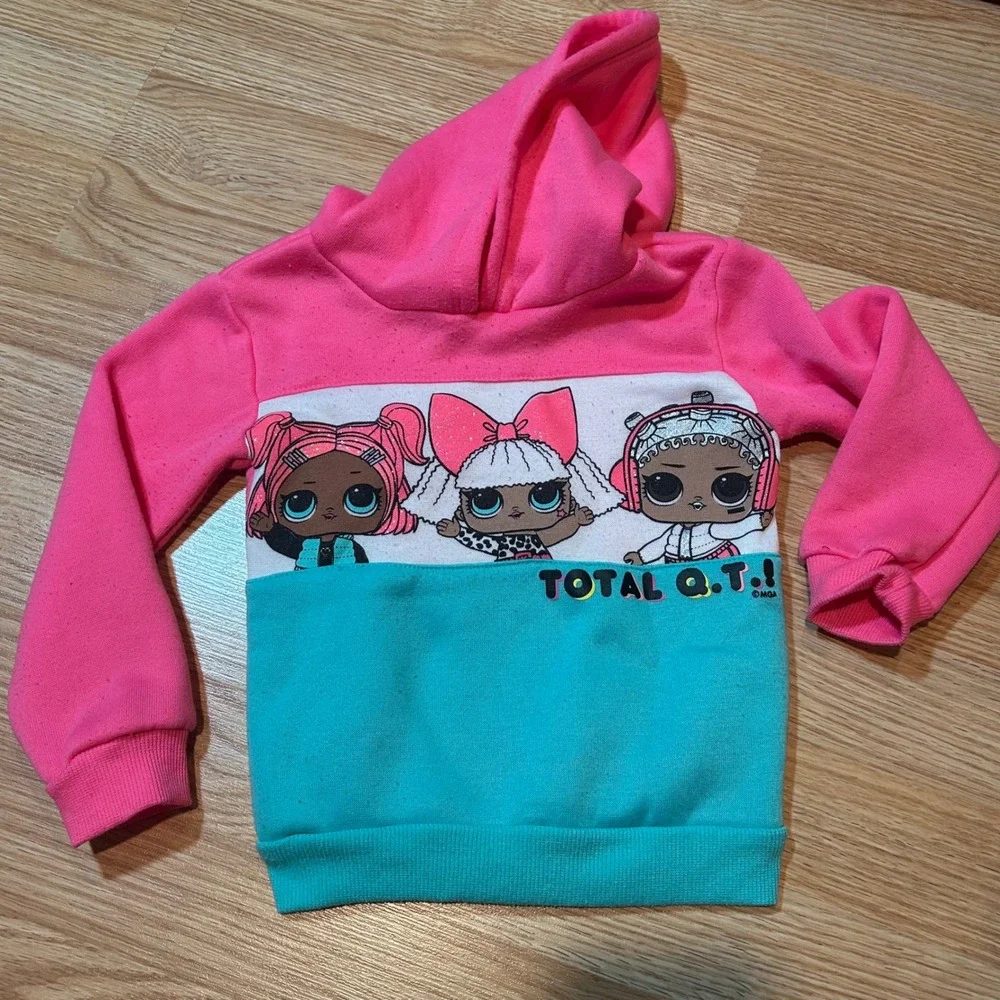 LOL Surprise! Girls Colorblock Hoodie Pink Teal Total Q.T. Glitter Graphic 4‎